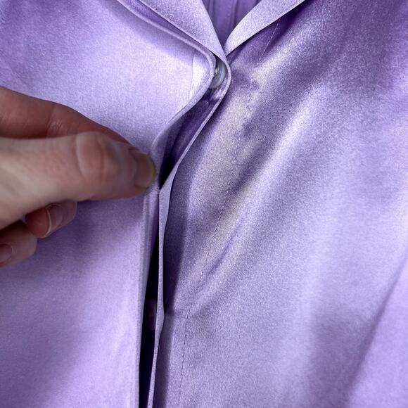 FRAME Gillian Top Silk Lilac Purple Button Front Ruched Puff Sleeve MEDIUM Satin - Picture 3 of 7